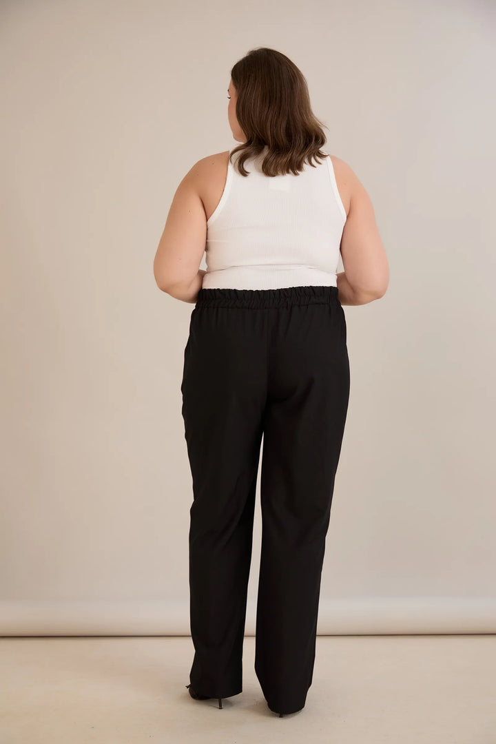 Široke ljetne elastične hlače s pamukom – crne