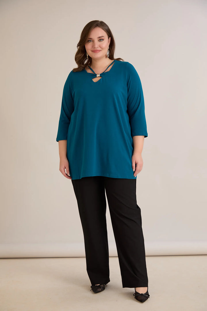 Pamučna tunika s 7/8 rukavima s detaljem – plava | veće veličine