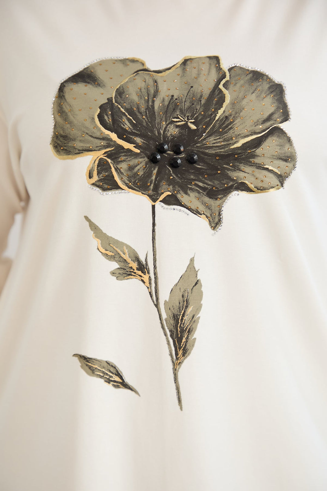 Tunika A-linije s cvjetnim uzorkom i dražesnim kamenčićima - Ecru