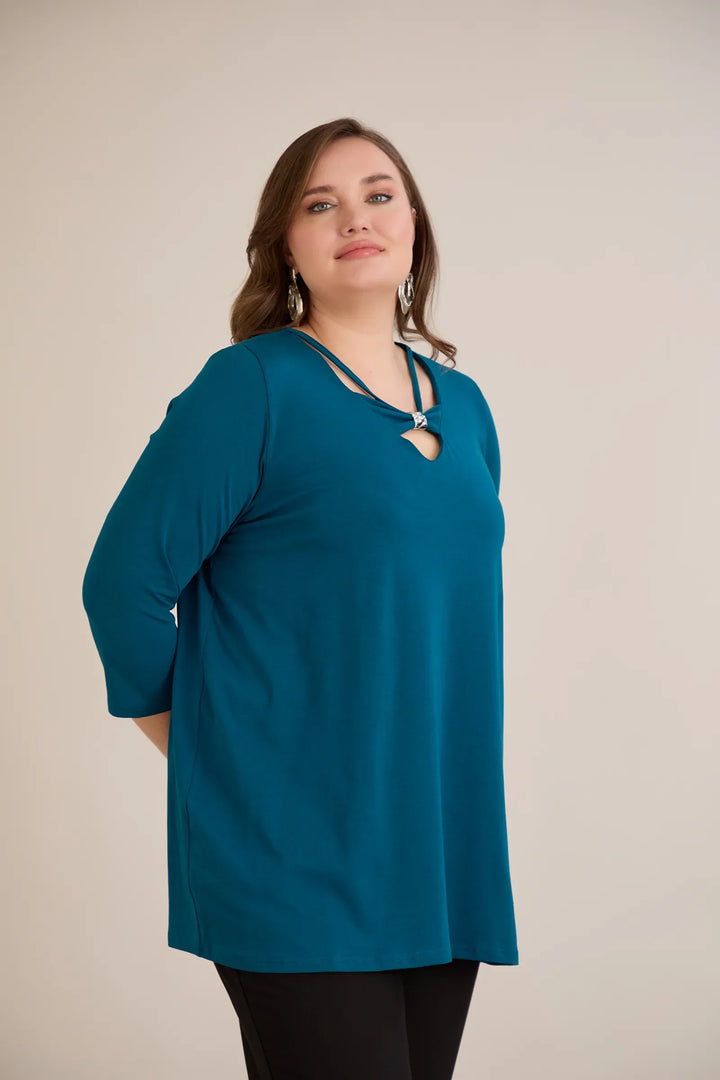 Pamučna tunika s 7/8 rukavima s detaljem – plava | veće veličine