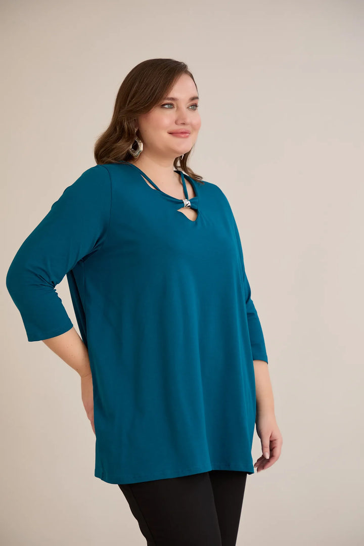 Pamučna tunika s 7/8 rukavima s detaljem – plava | veće veličine