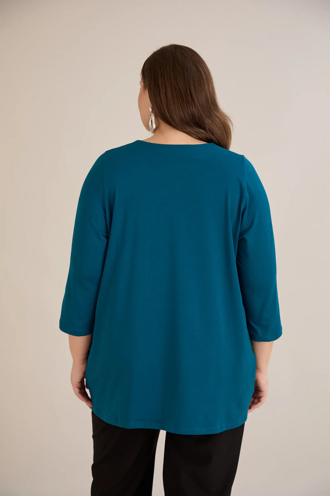 Pamučna tunika s 7/8 rukavima s detaljem – plava | veće veličine