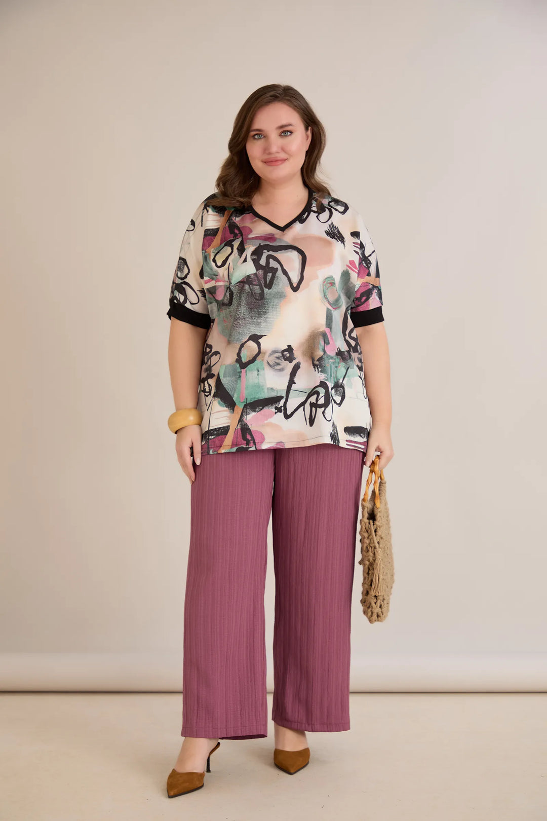 Satenska bluza s V-izrezom – bordo