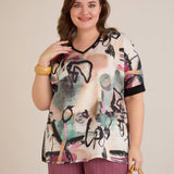 Satenska bluza s V-izrezom – bordo