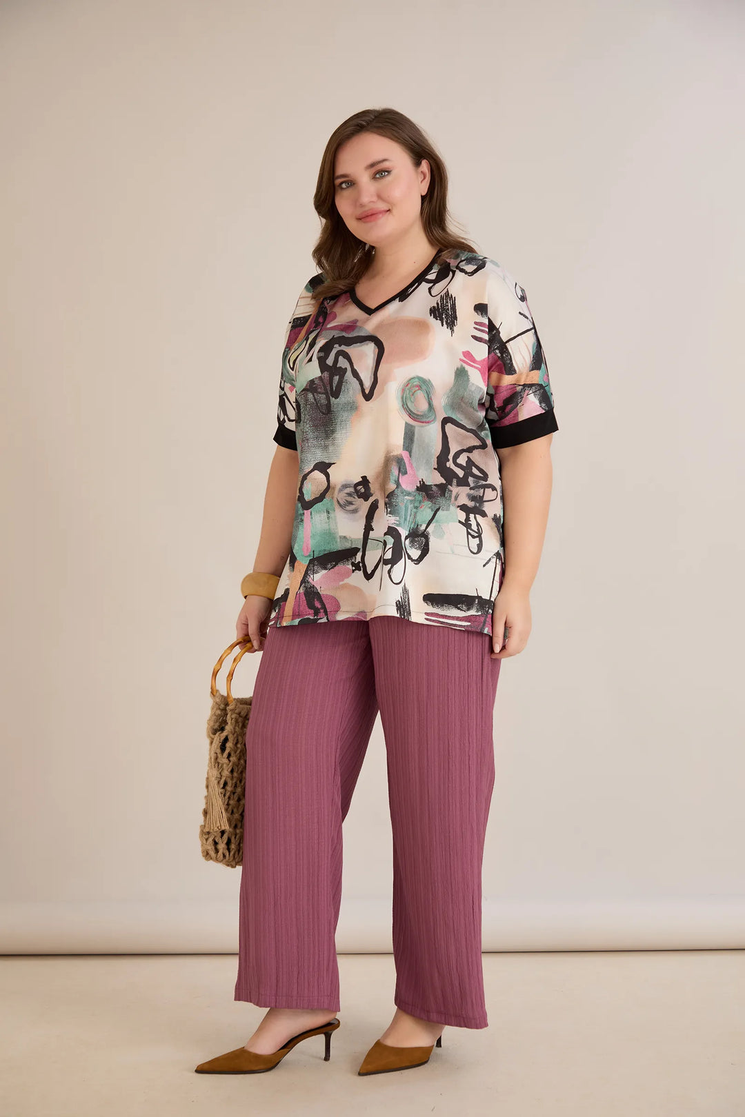 Satenska bluza s V-izrezom – bordo