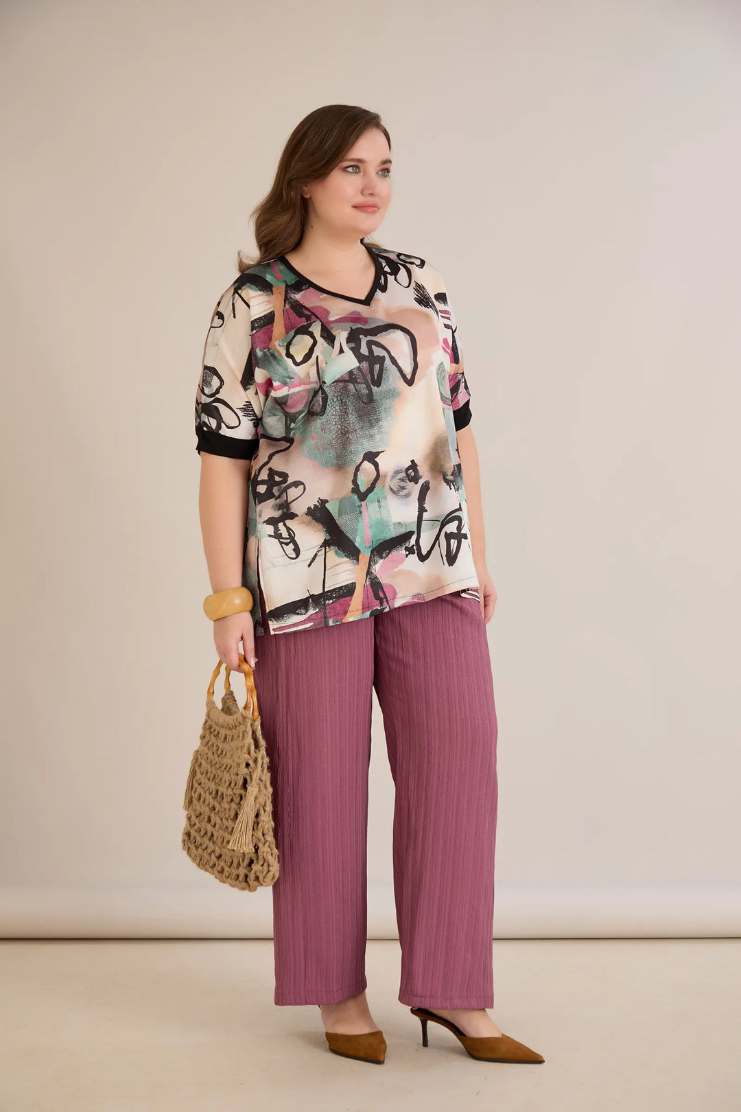 Satenska bluza s V-izrezom – bordo