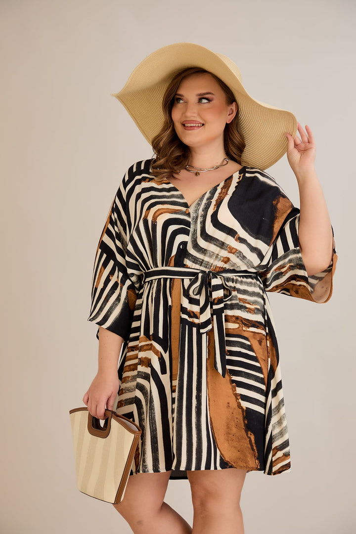 Tunika od viskoze s remenom i modernim printom - 10835