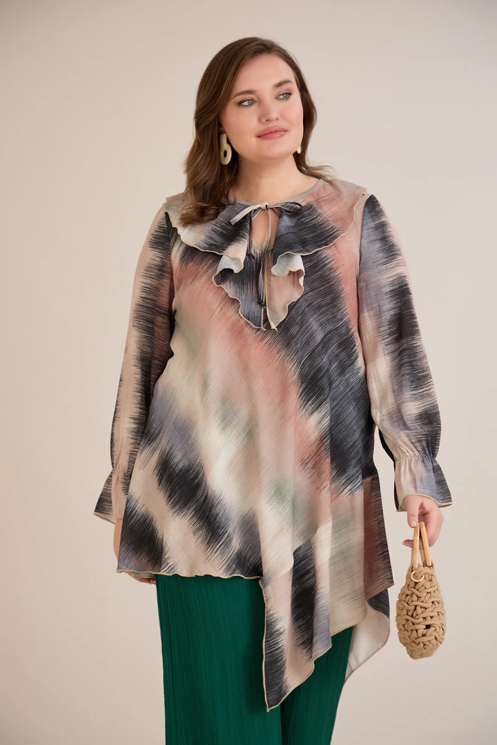 Asimetrična tunika s volanima na dekolteu