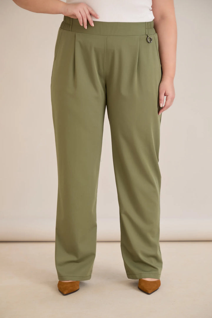 Široke ljetne elastične hlače s pamukom – Maslinasta