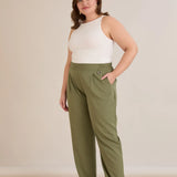 Široke ljetne elastične hlače s pamukom – Maslinasta