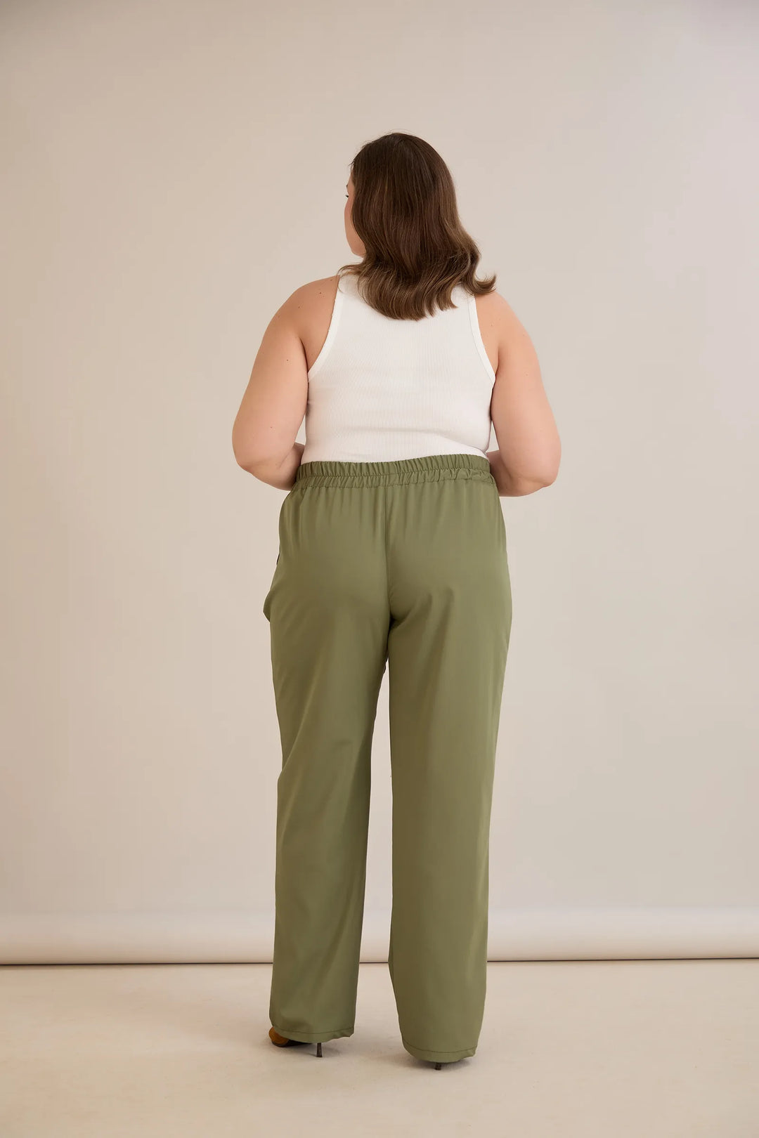 Široke ljetne elastične hlače s pamukom – Maslinasta