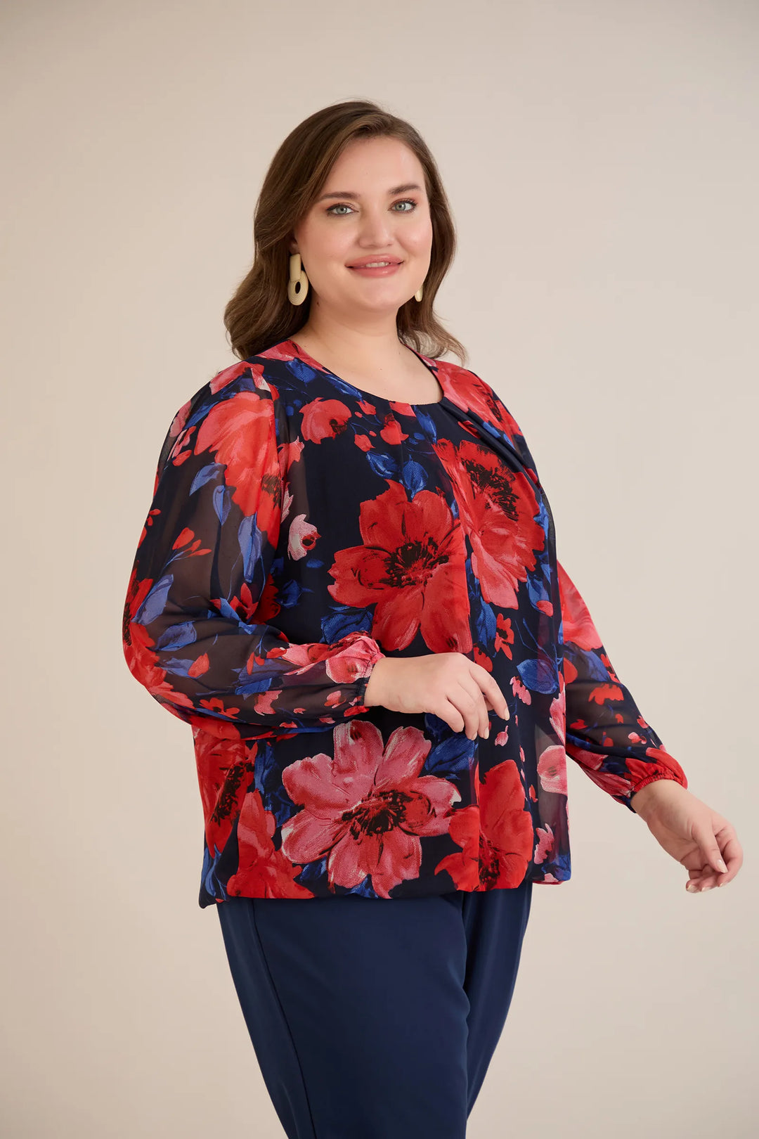 Bluza širokog kroja od šifona u cvjetnom printu