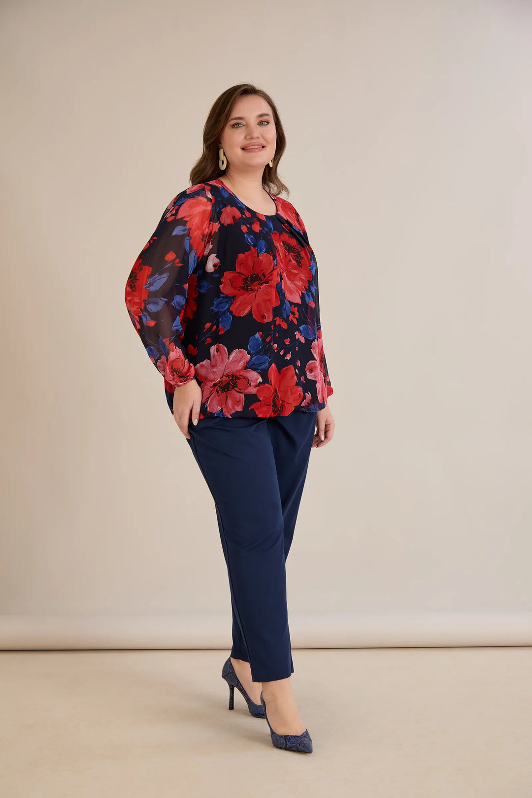 Bluza širokog kroja od šifona u cvjetnom printu