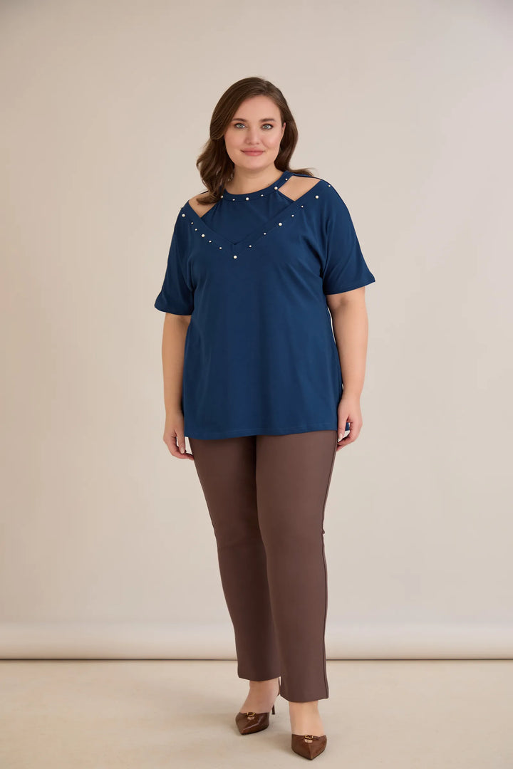 Hlače s efektom oblikovanja u vizon boji