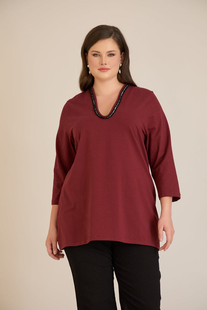 Pamučna bluza sa V dekolteom i srebrnim obrubom