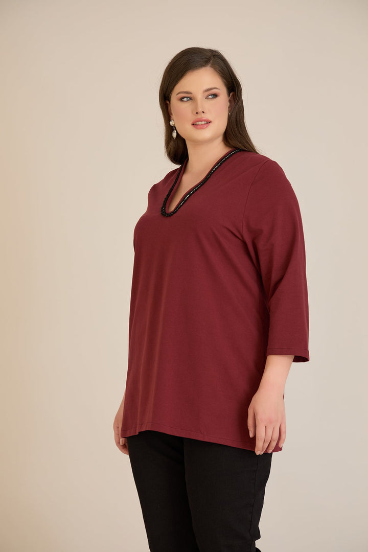 Pamučna bluza sa V dekolteom i srebrnim obrubom