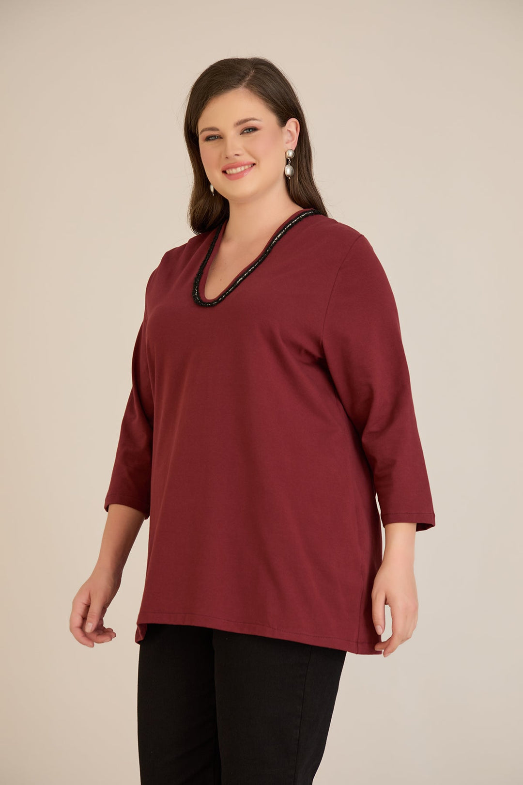 Pamučna bluza sa V dekolteom i srebrnim obrubom