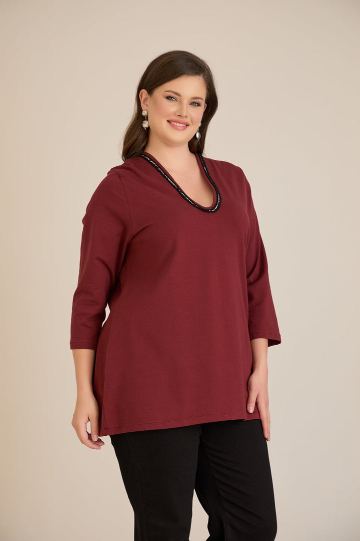 Pamučna bluza sa V dekolteom i srebrnim obrubom