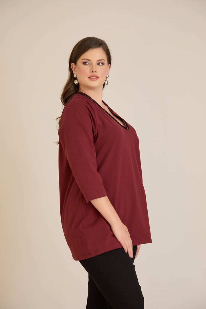 Pamučna bluza sa V dekolteom i srebrnim obrubom