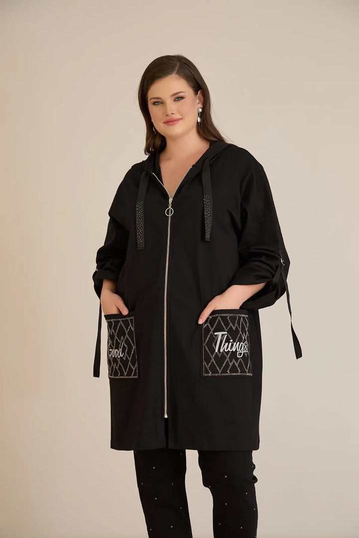 Ženski pamučni blejzer s kapuljačom i džepovima