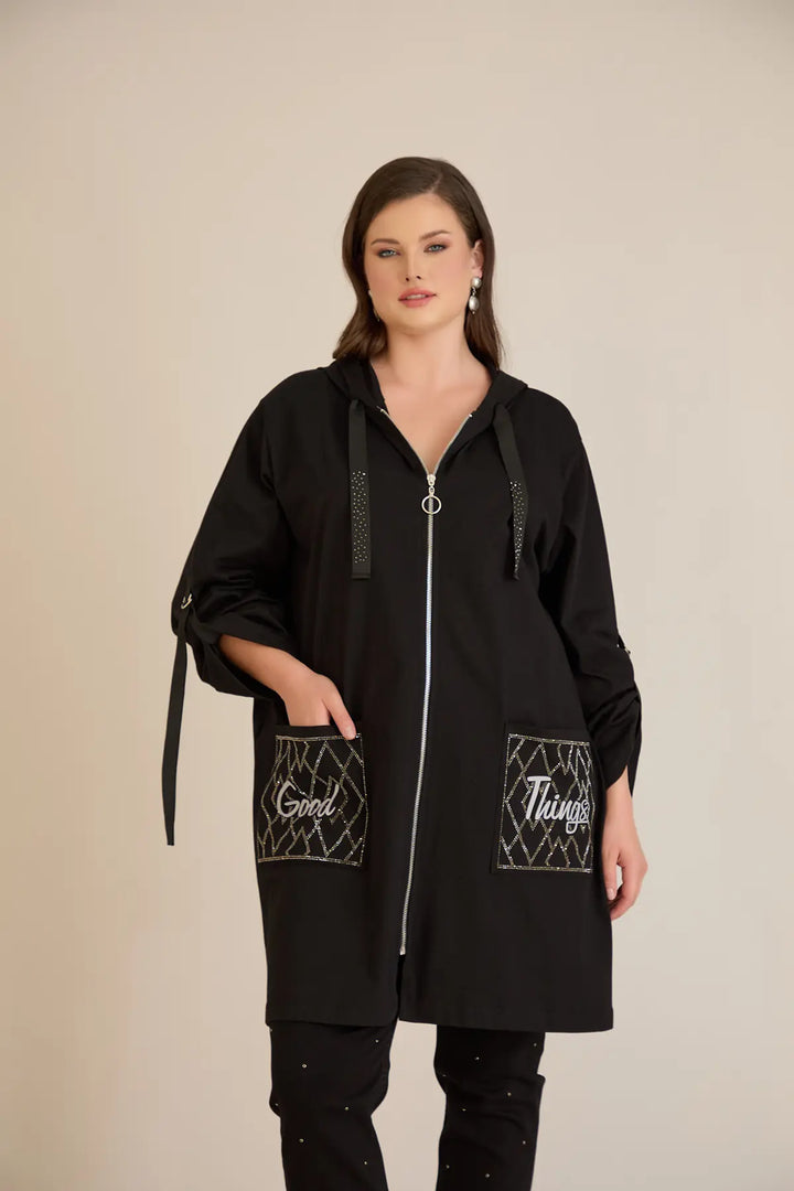 Ženski pamučni blejzer s kapuljačom i džepovima