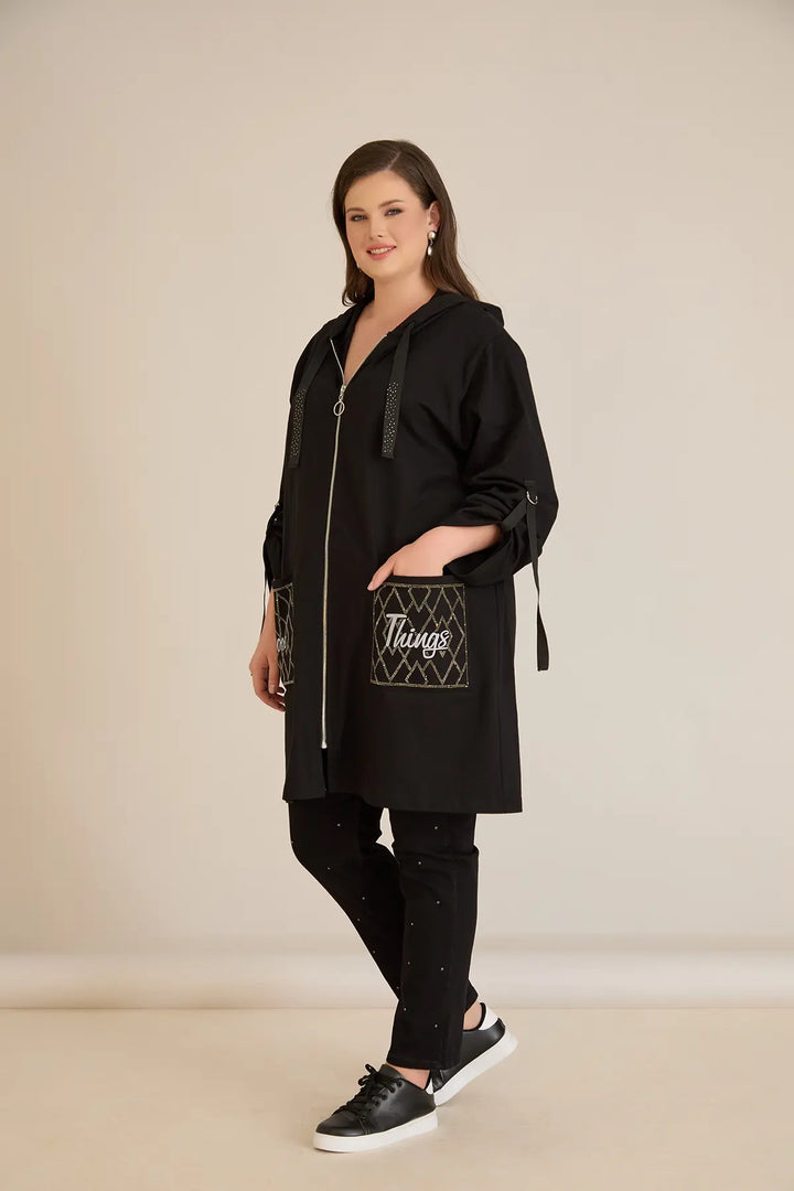 Ženski pamučni blejzer s kapuljačom i džepovima