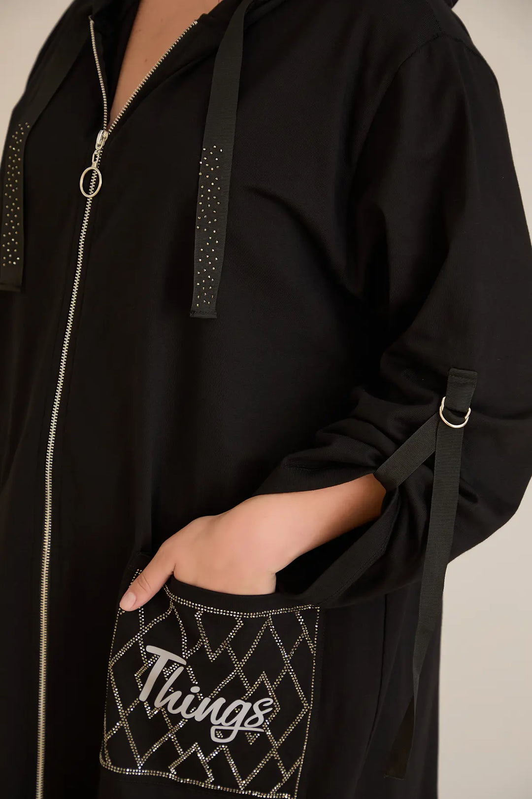 Ženski pamučni blejzer s kapuljačom i džepovima