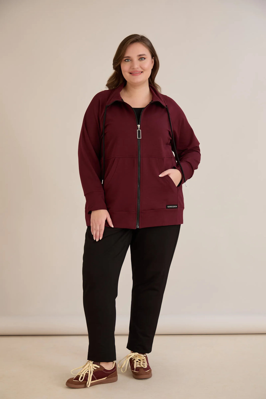 Gornji dio s patentnim zatvaračem i džepovima – burgundi