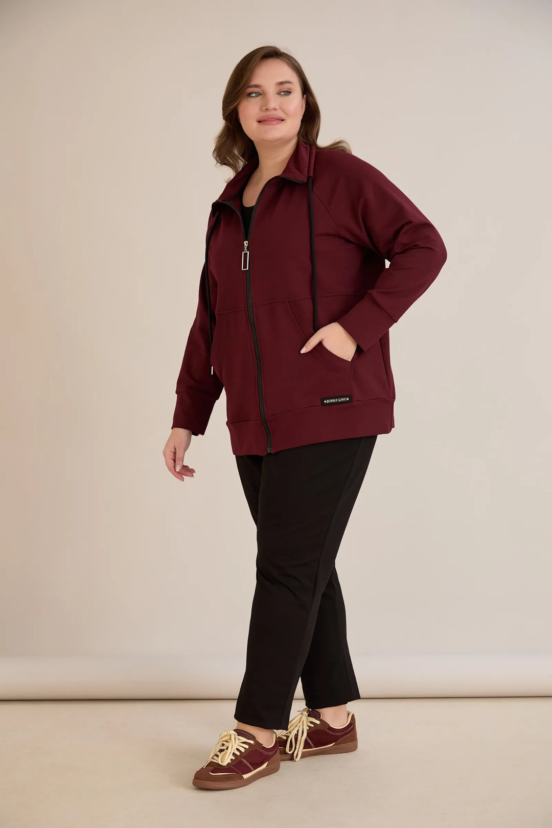 Gornji dio s patentnim zatvaračem i džepovima – burgundi