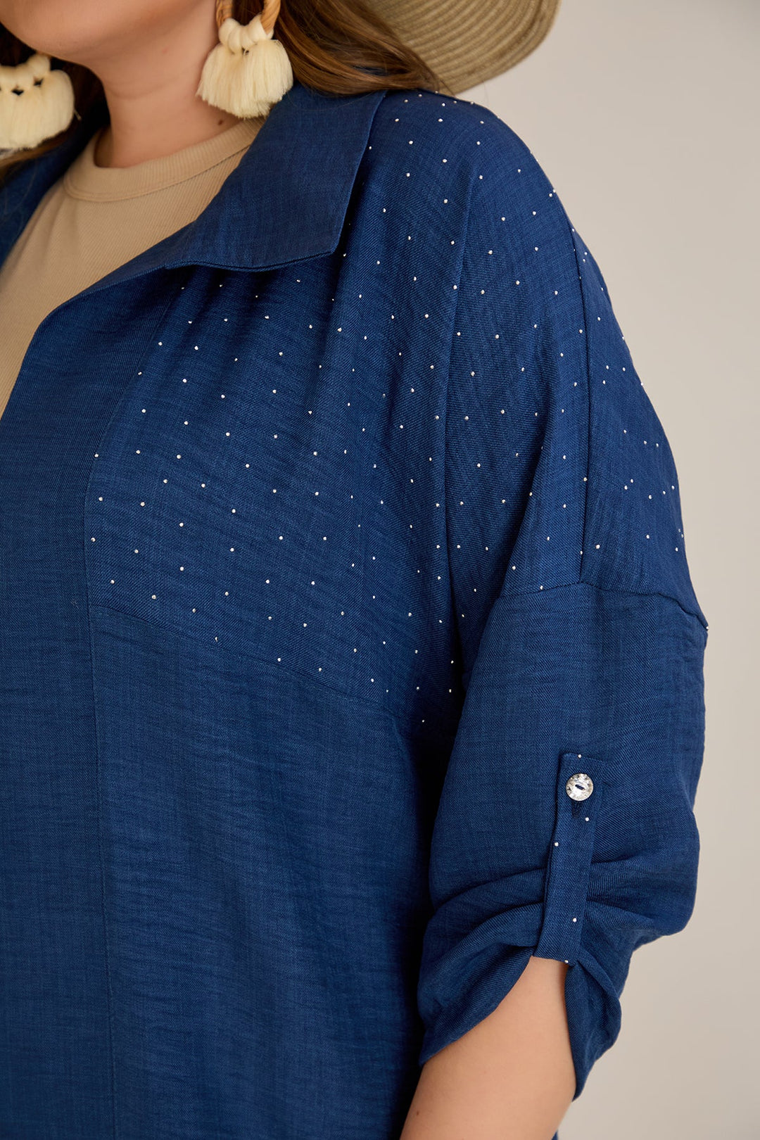 Elegantni plavi set s ukrasnim kamenčićima - Tamnoplava