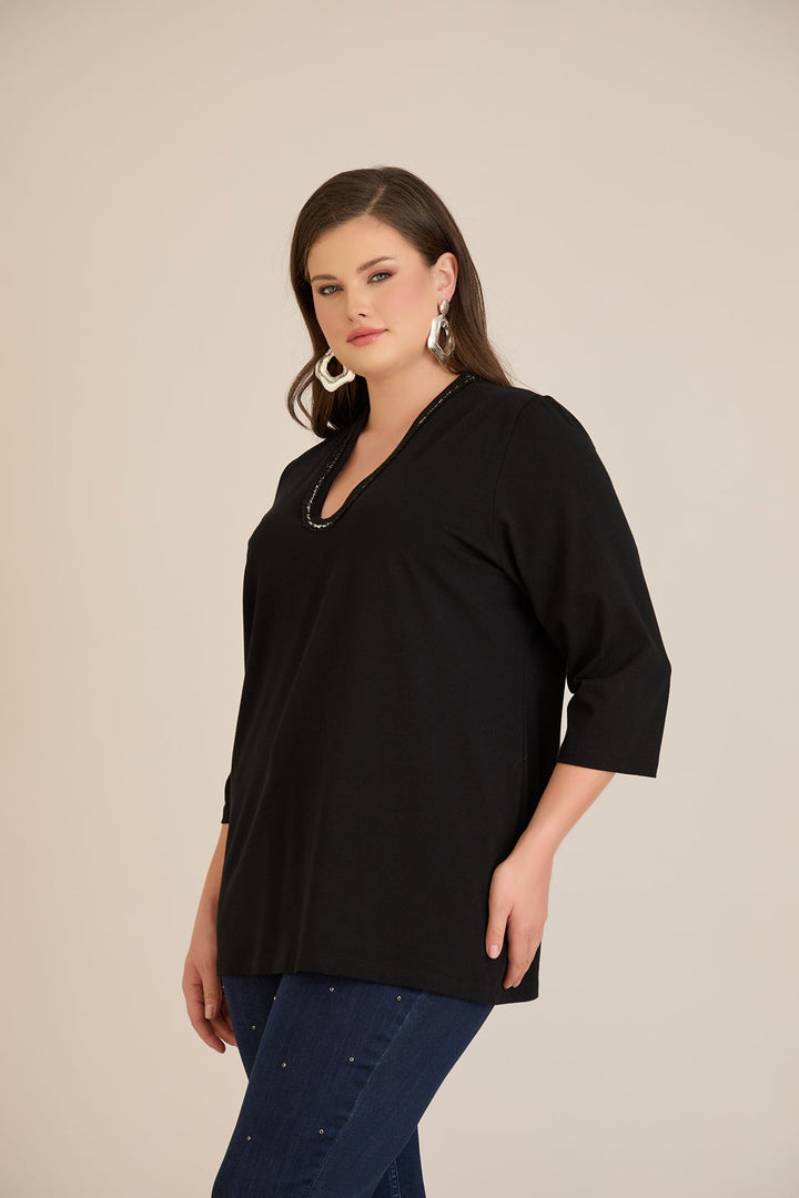 Pamučna bluza s V dekolteom i srebrnim obrubom