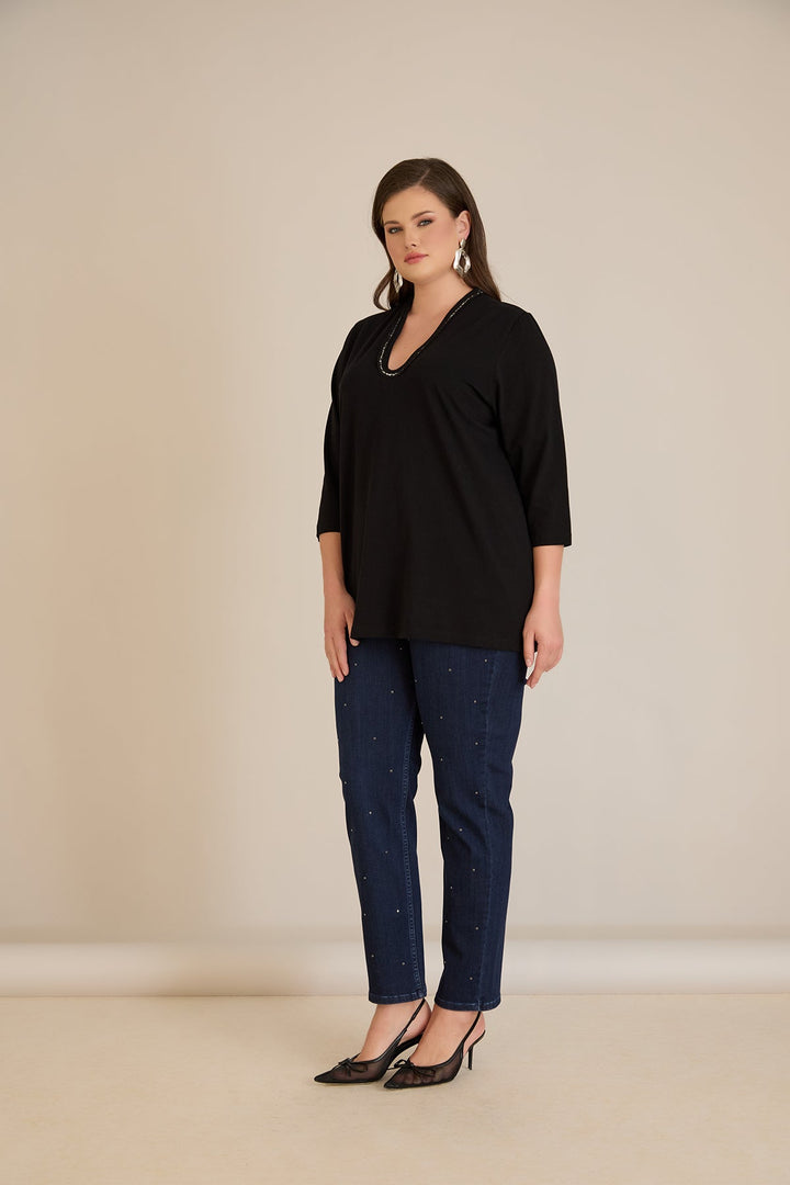 Pamučna bluza s V dekolteom i srebrnim obrubom