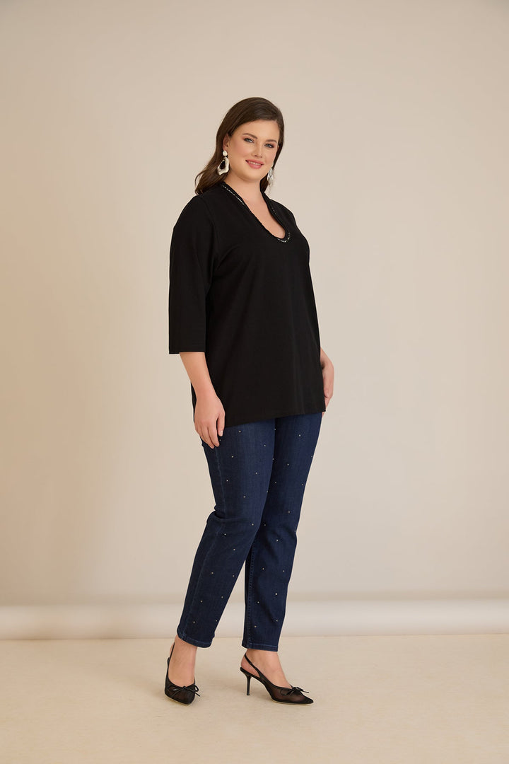 Pamučna bluza s V dekolteom i srebrnim obrubom