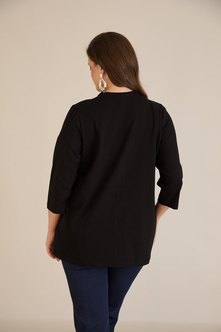 Pamučna bluza s V dekolteom i srebrnim obrubom