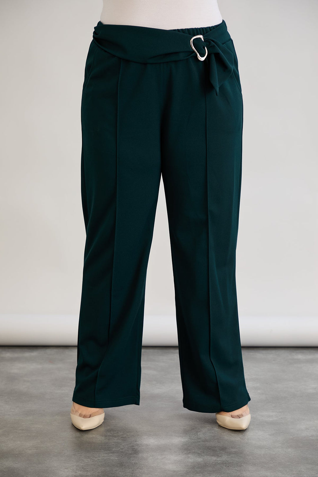 Hlače s visokim strukom i petom - Zelena