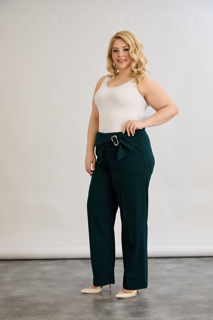 Hlače s visokim strukom i petom - Zelena