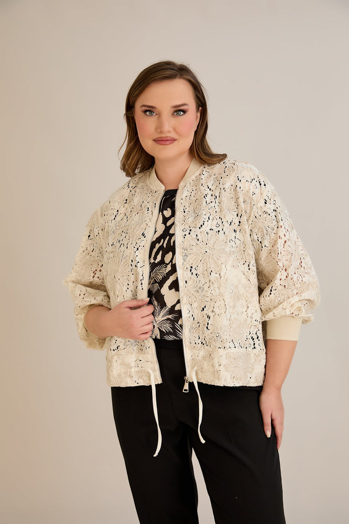 Pamučna jakna s izvezenim detaljima i vezicom u struku - 10713