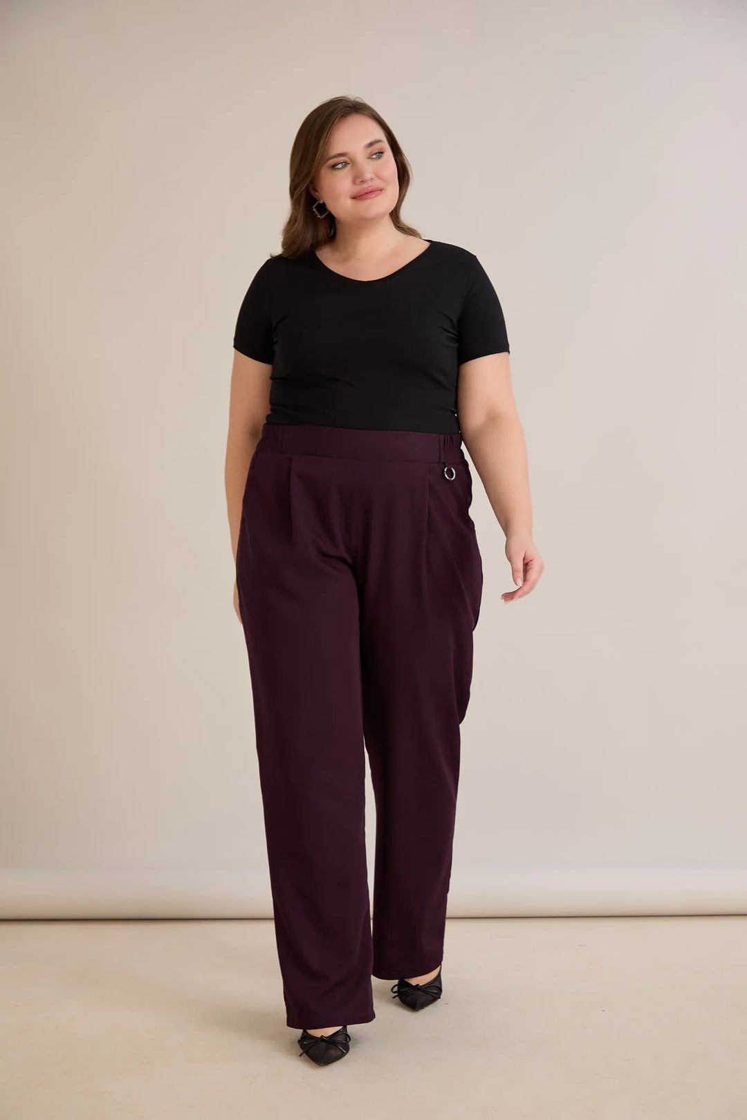 Široke ljetne elastične hlače s pamukom – burgundi