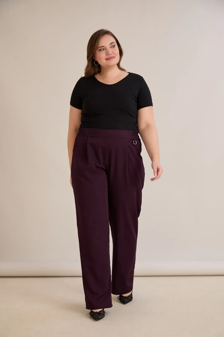 Široke ljetne elastične hlače s pamukom – burgundi