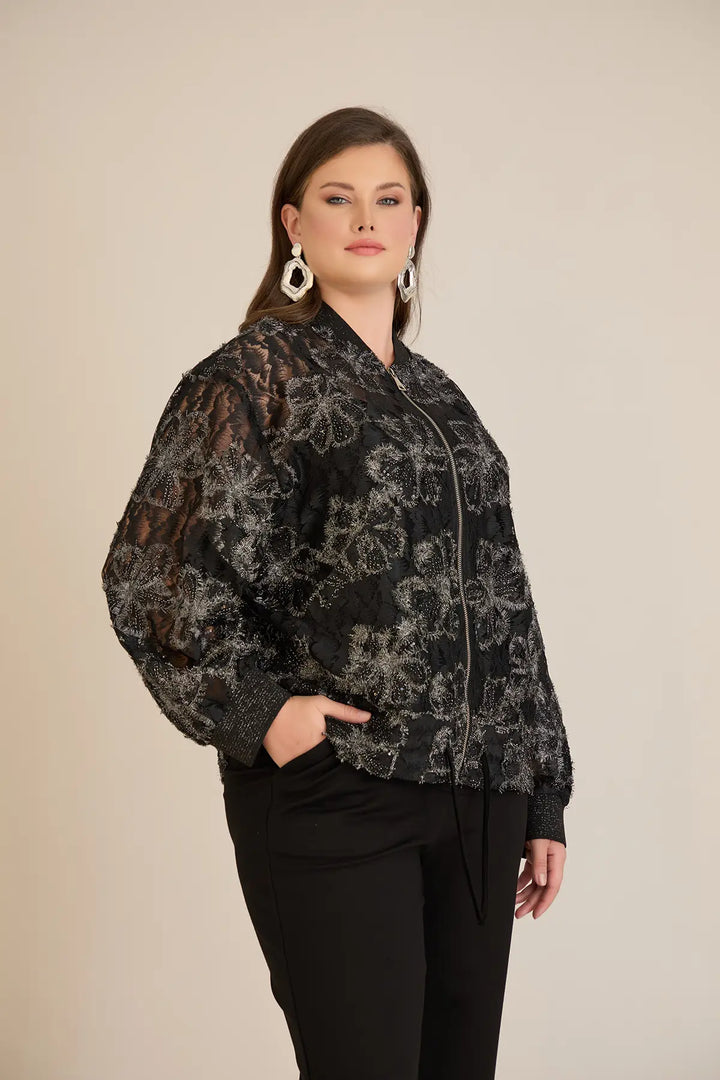 Elegantna jakna sa srebrnim cvjetnim motivima