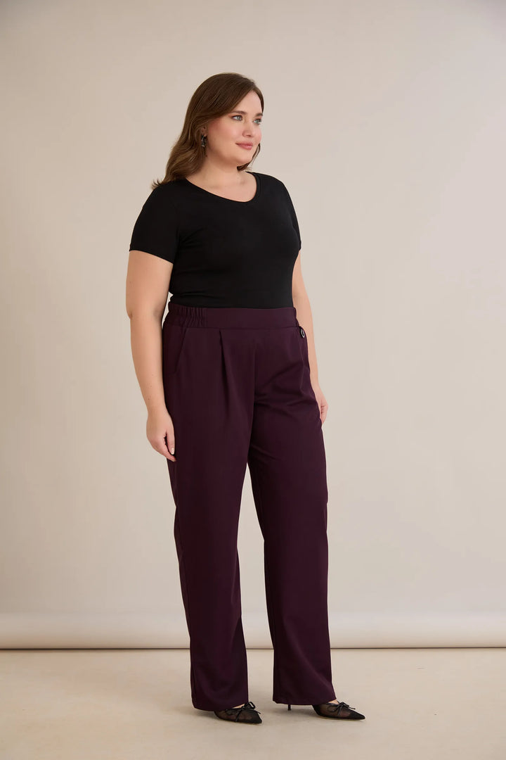 Široke ljetne elastične hlače s pamukom – burgundi