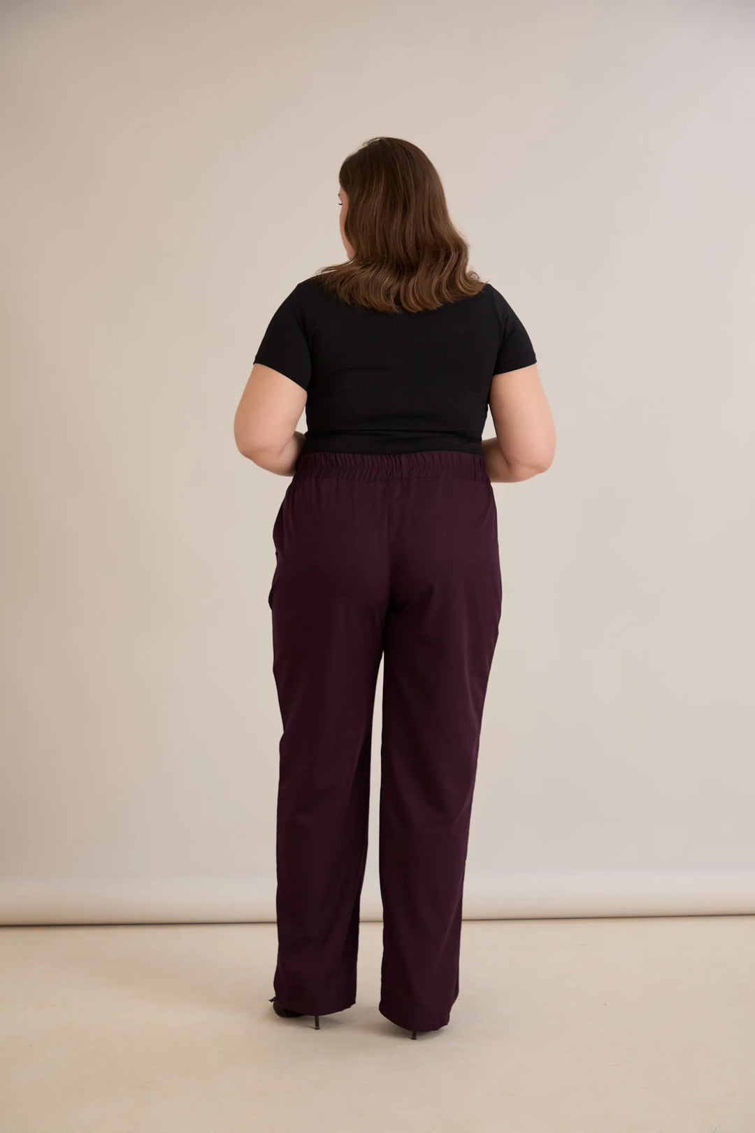 Široke ljetne elastične hlače s pamukom – burgundi