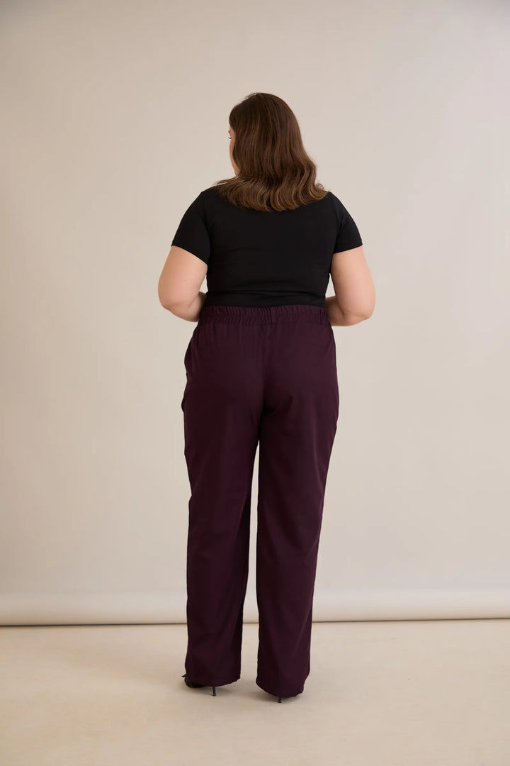 Široke ljetne elastične hlače s pamukom – burgundi