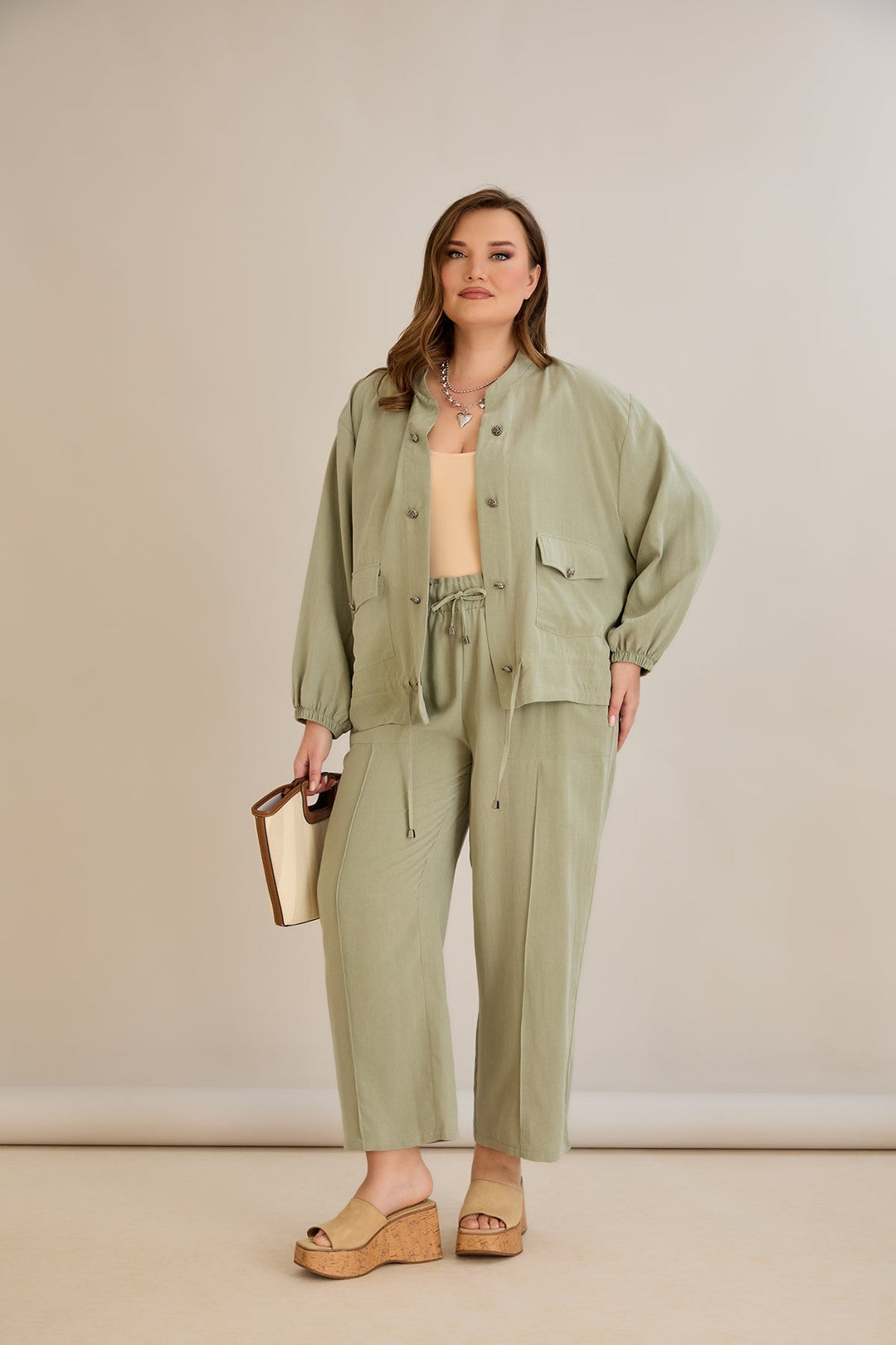 Premium Lyocell set od 2 dijela - hlače + jakna - Zelena 10810