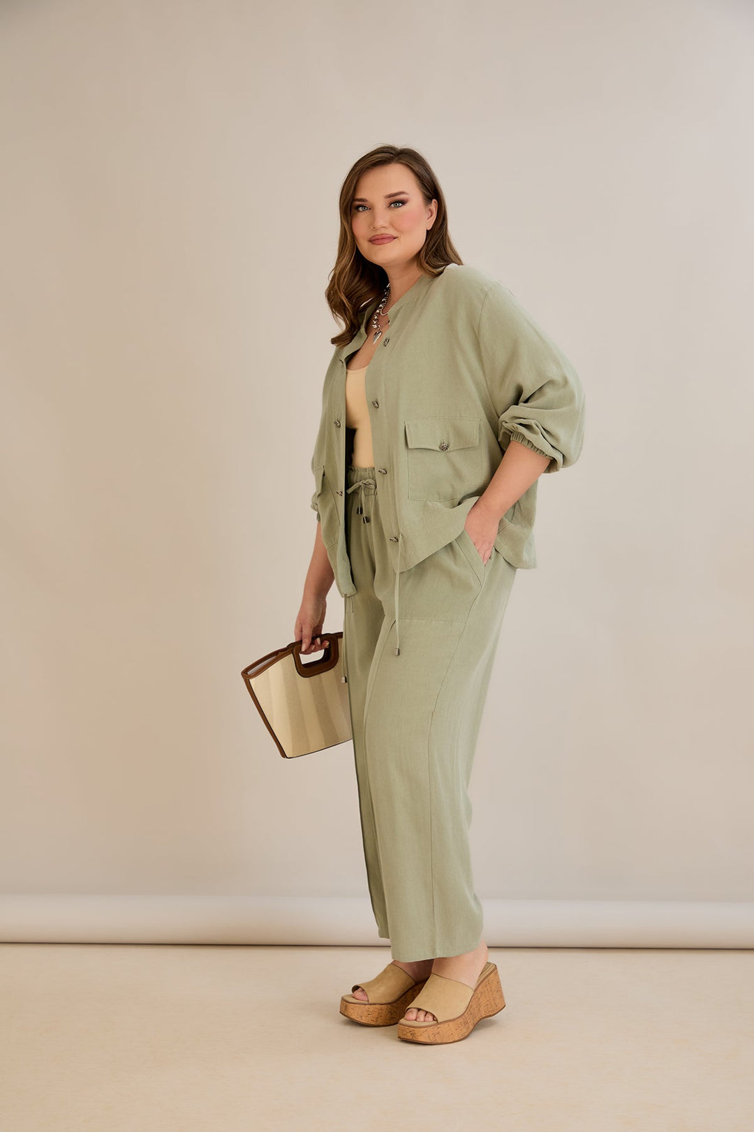 Premium Lyocell set od 2 dijela - hlače + jakna - Zelena 10810