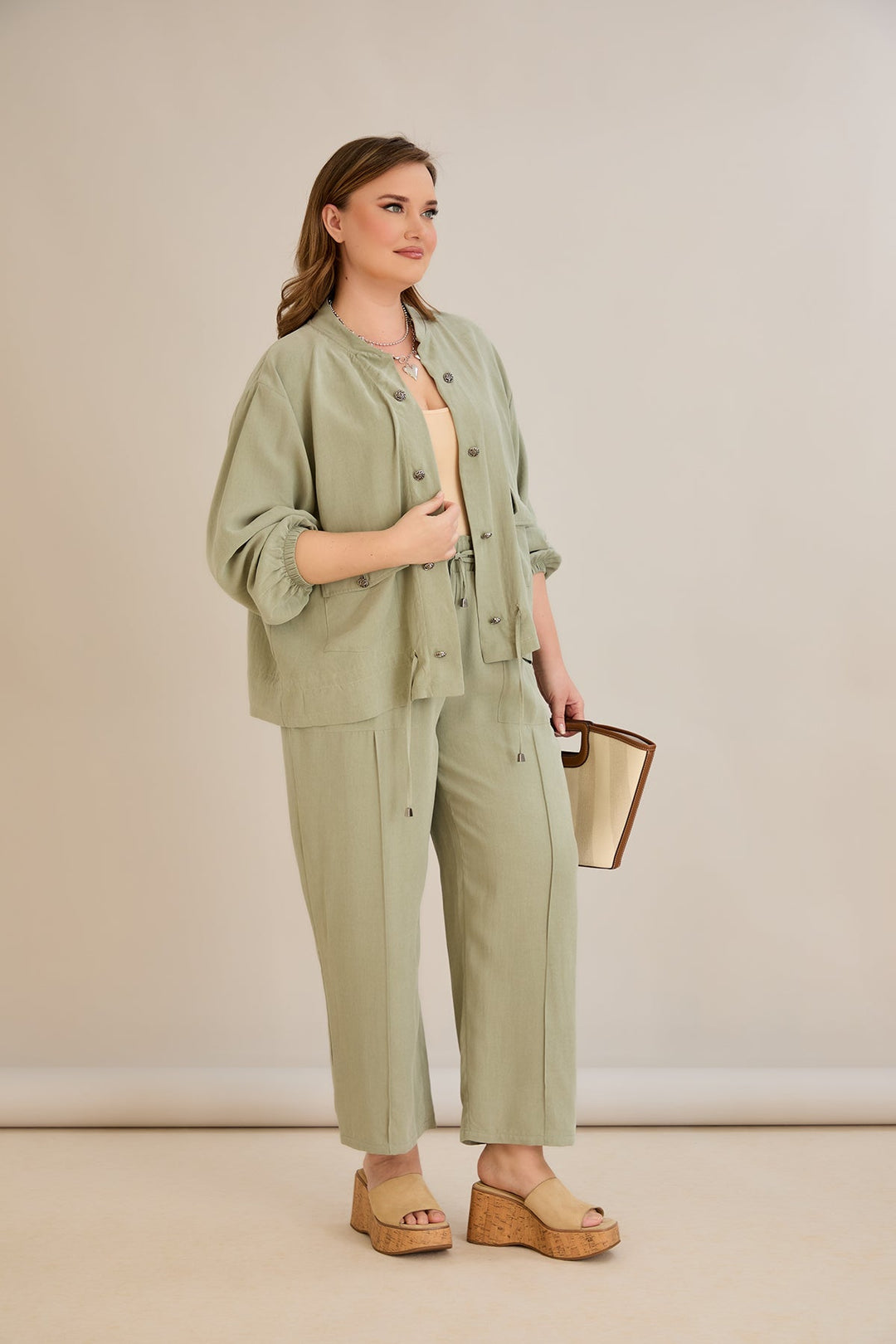 Premium Lyocell set od 2 dijela - hlače + jakna - Zelena 10810