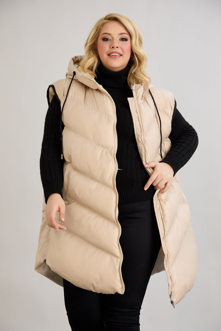 Оversize zimski prsluk s podstavom od karakula - Bež