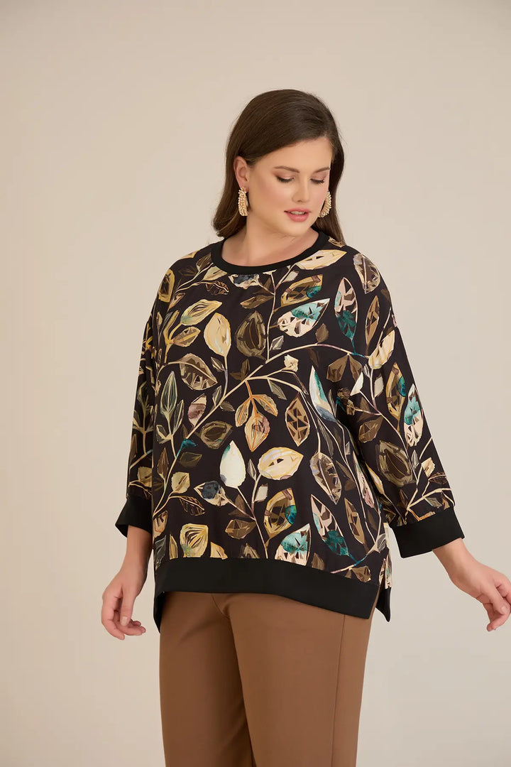 Jesenska elegantna bluza s motivom listova
