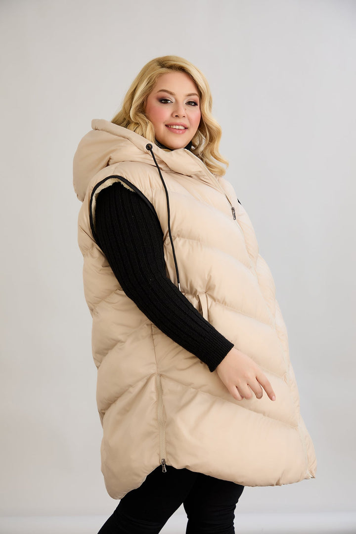 Оversize zimski prsluk s podstavom od karakula - Bež