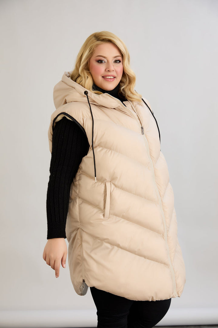 Оversize zimski prsluk s podstavom od karakula - Bež